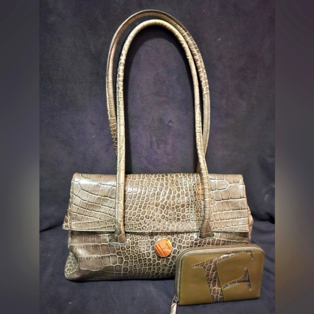 FURLA CROC BAG & MATCHING WALLET (EUC)